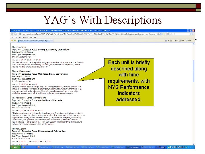 YAG’s With Descriptions Each unit is briefly described along with time requirements, with NYS