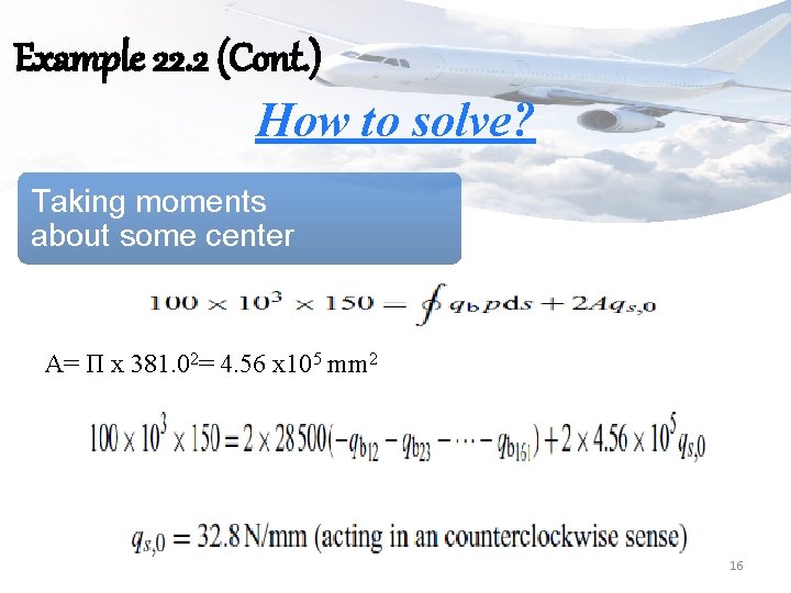 Example 22. 2 (Cont. ) How to solve? Taking moments about some center A=