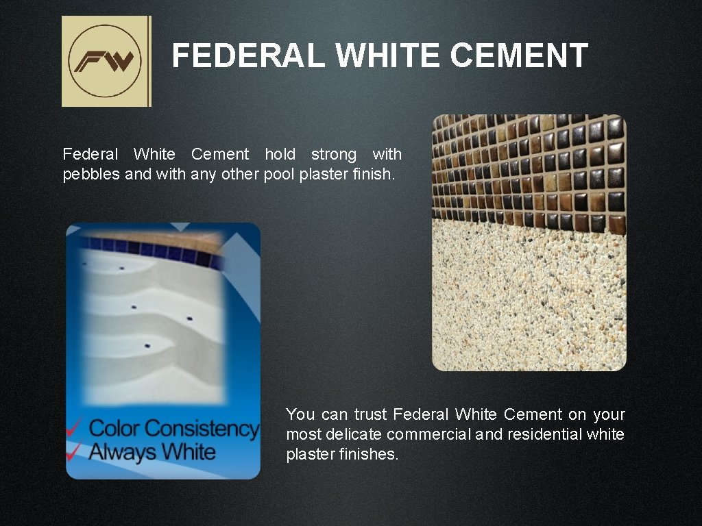 FEDERAL WHITE CEMENT Federal White Cement hold strong with pebbles and with any other