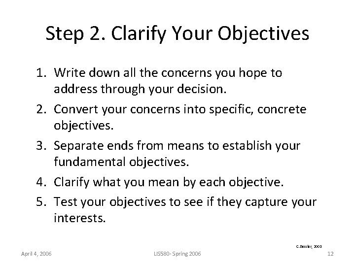Step 2. Clarify Your Objectives 1. Write down all the concerns you hope to