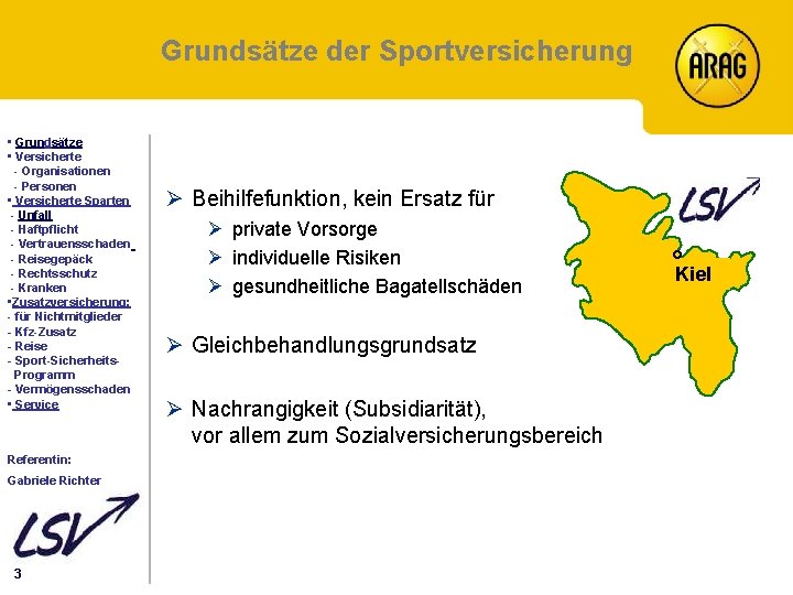 Grundsätze der Sportversicherung Inhalt • Grundsätze • Versicherte - Organisationen - Personen • Versicherte