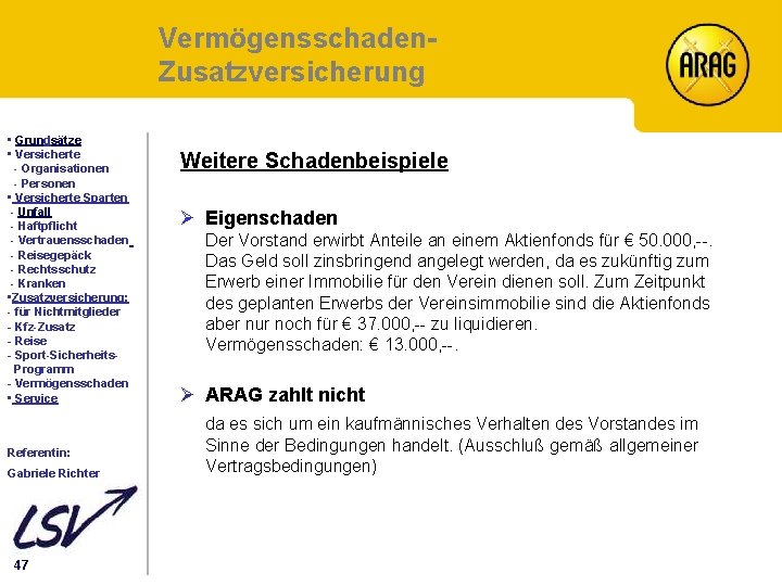 Vermögensschaden. Zusatzversicherung Inhalt • Grundsätze • Versicherte - Organisationen - Personen • Versicherte Sparten