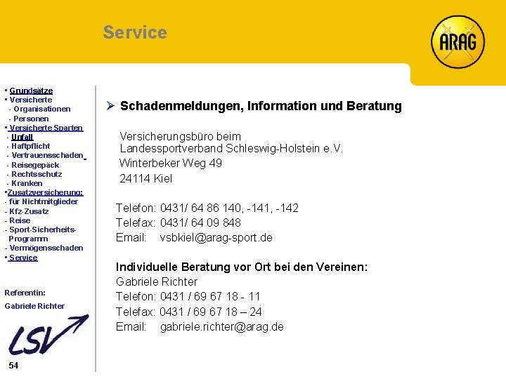 Service Inhalt • Grundsätze • Versicherte - Organisationen - Personen • Versicherte Sparten -