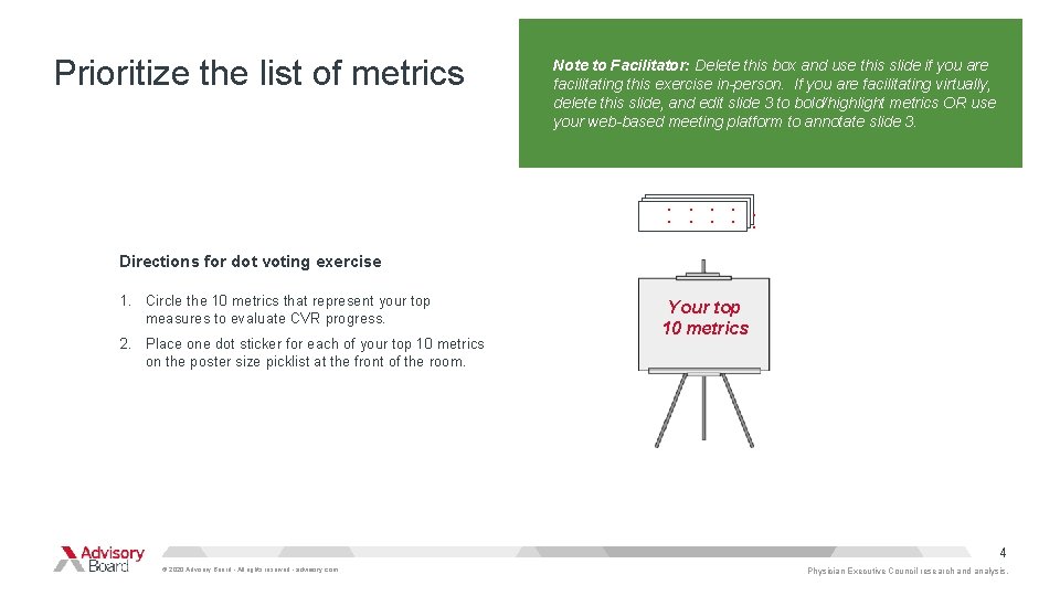 Prioritize the list of metrics Note to Facilitator: Delete this box and use this