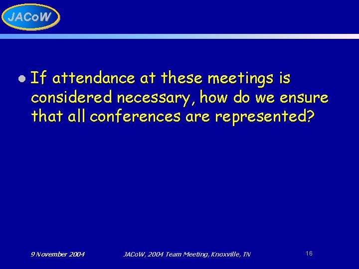 JACo. W l If attendance at these meetings is considered necessary, how do we