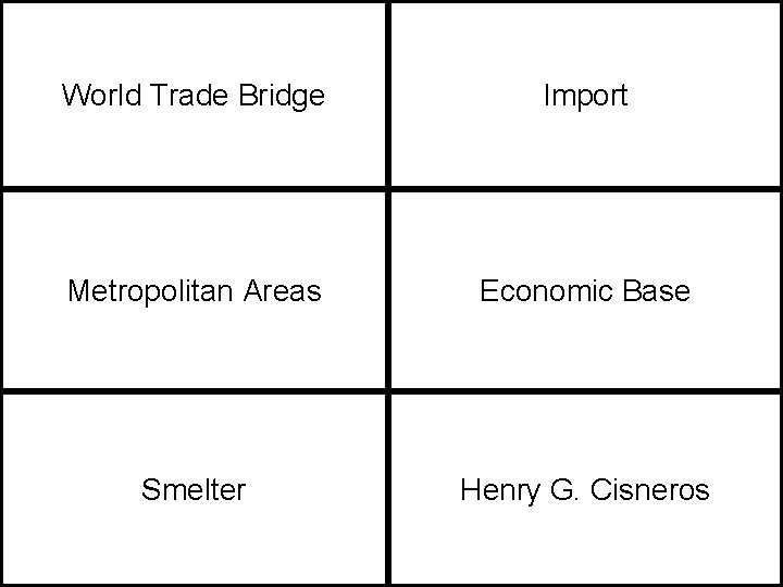 World Trade Bridge Import Metropolitan Areas Economic Base Smelter Henry G. Cisneros 