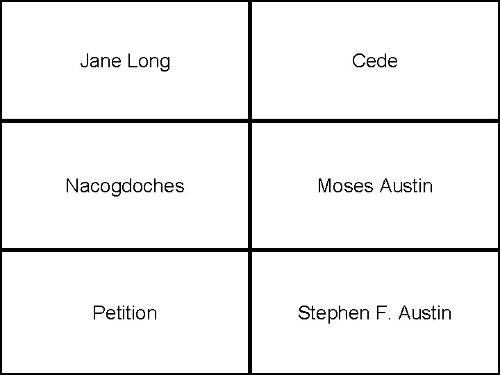 Jane Long Cede Nacogdoches Moses Austin Petition Stephen F. Austin 