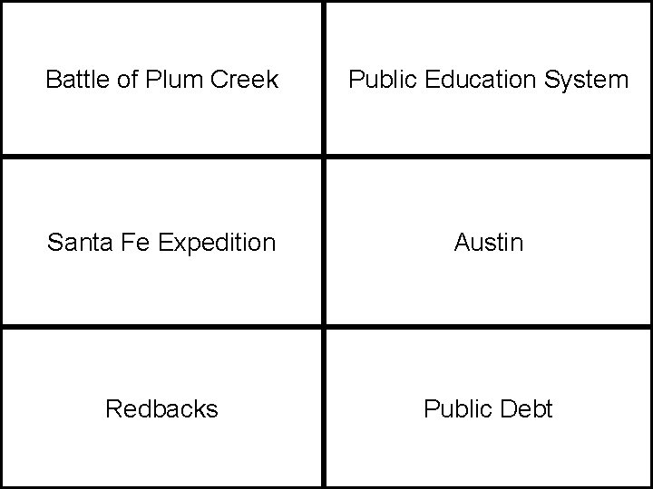 Battle of Plum Creek Public Education System Santa Fe Expedition Austin Redbacks Public Debt