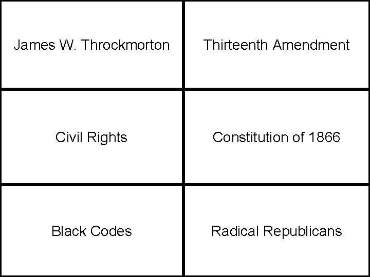 James W. Throckmorton Thirteenth Amendment Civil Rights Constitution of 1866 Black Codes Radical Republicans
