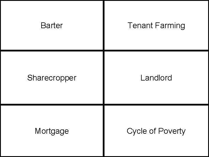 Barter Tenant Farming Sharecropper Landlord Mortgage Cycle of Poverty 