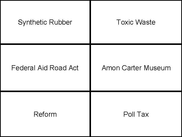 Synthetic Rubber Toxic Waste Federal Aid Road Act Amon Carter Museum Reform Poll Tax