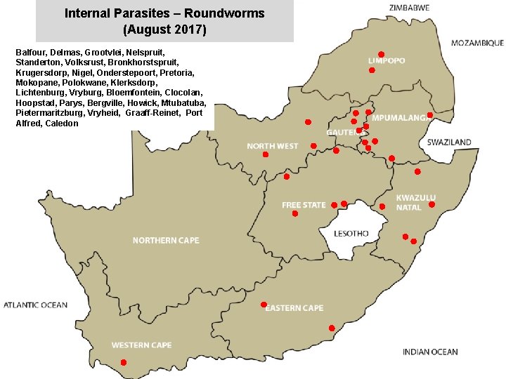 Internal Parasites – Roundworms (August 2017) Balfour, Delmas, Grootvlei, Nelspruit, Standerton, Volksrust, Bronkhorstspruit, Krugersdorp,