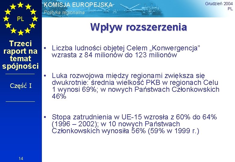 KOMISJA EUROPEJSKA Polityka regionalna PL Grudzień 2004 PL Wpływ rozszerzenia Trzeci ludności objętej Celem