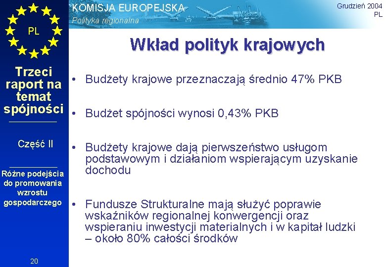 KOMISJA EUROPEJSKA Polityka regionalna PL Grudzień 2004 PL Wkład polityk krajowych Trzeci raport na
