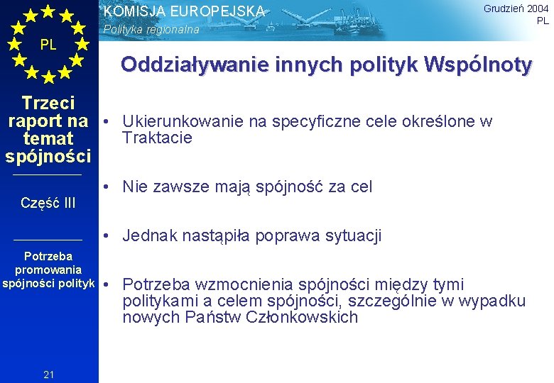 KOMISJA EUROPEJSKA Polityka regionalna PL Grudzień 2004 PL Oddziaływanie innych polityk Wspólnoty Trzeci raport