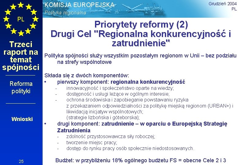 KOMISJA EUROPEJSKA Polityka regionalna PL Trzeci raport na temat spójności Reforma polityki Wnioski Priorytety