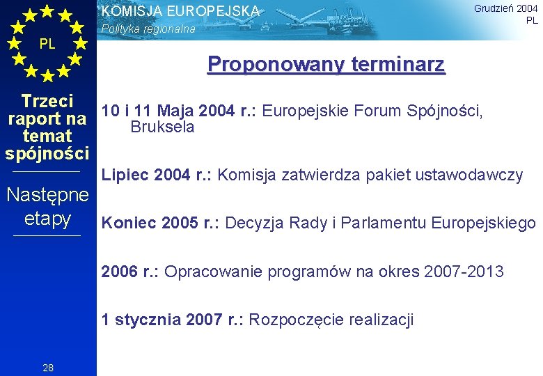 KOMISJA EUROPEJSKA Polityka regionalna Grudzień 2004 PL PL Proponowany terminarz Trzeci 11 Maja 2004