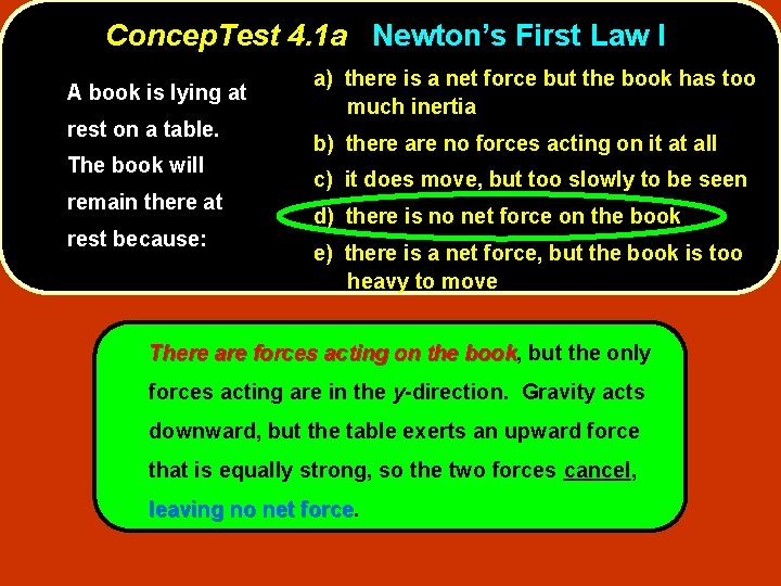 Concep. Test 4. 1 a Newton’s First Law I A book is lying at