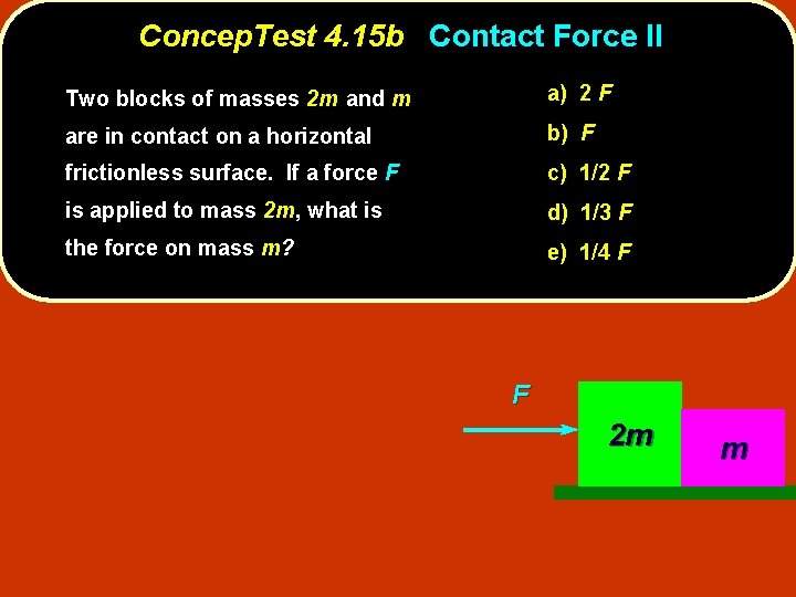 Concep. Test 4. 15 b Contact Force II Two blocks of masses 2 m