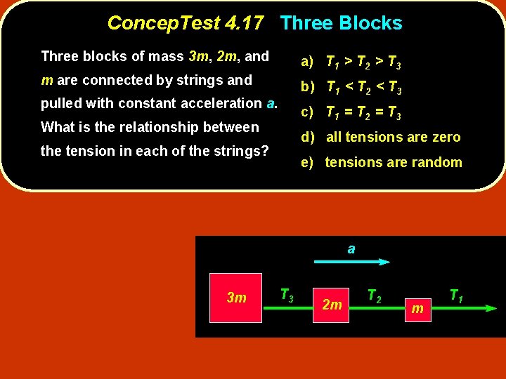 Concep. Test 4. 17 Three Blocks Three blocks of mass 3 m, 2 m,