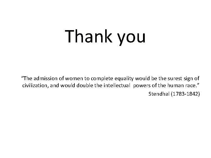 Thank you “The admission of women to complete equality would be the surest sign