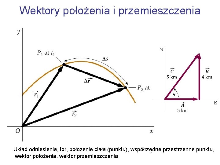 Wektory położenia i przemieszczenia Układ odniesienia, tor, położenie ciała (punktu), współrzędne przestrzenne punktu, wektor