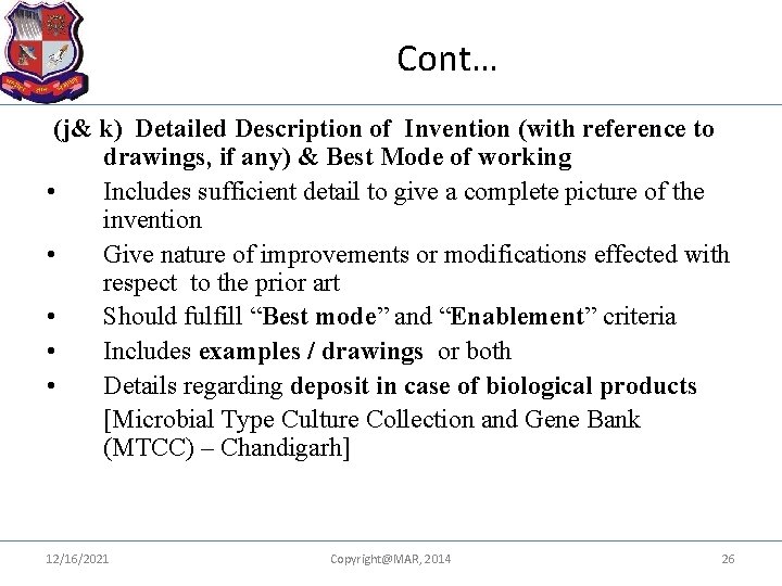 Cont… (j& k) Detailed Description of Invention (with reference to drawings, if any) &