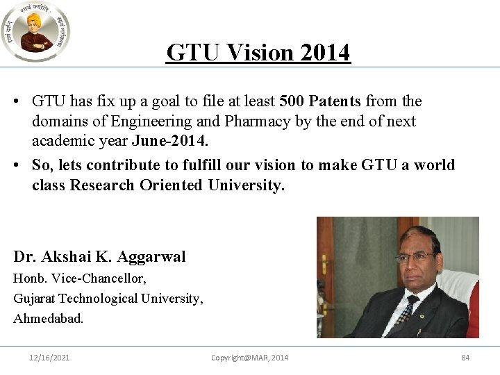 GTU Vision 2014 • GTU has fix up a goal to file at least