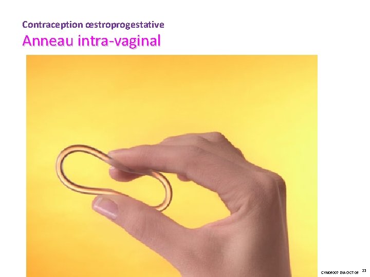 Contraception œstroprogestative Anneau intra-vaginal GYN 09007 DIA OCT 09 23 