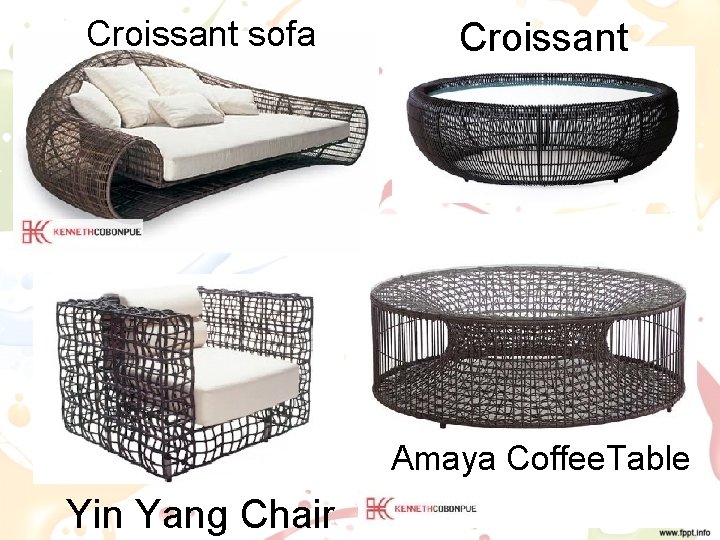 Croissant sofa Croissant Amaya Coffee. Table Yin Yang Chair 