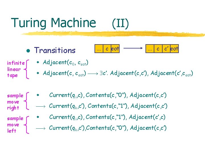 Turing Machine l Transitions (II). . . c eot . . . c c’