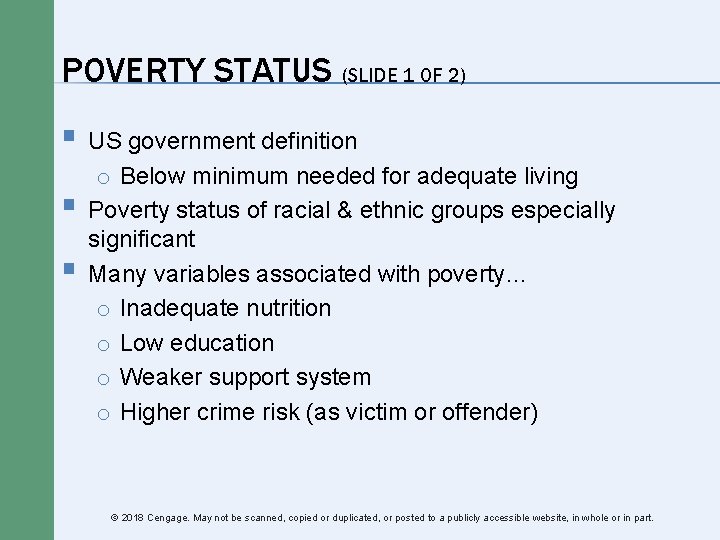 POVERTY STATUS (SLIDE 1 OF 2) § US government definition § § o Below POVERTY STATUS (SLIDE 1 OF 2) § US government definition § § o Below