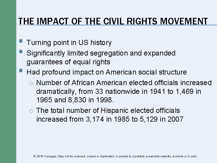 THE IMPACT OF THE CIVIL RIGHTS MOVEMENT § Turning point in US history § THE IMPACT OF THE CIVIL RIGHTS MOVEMENT § Turning point in US history §