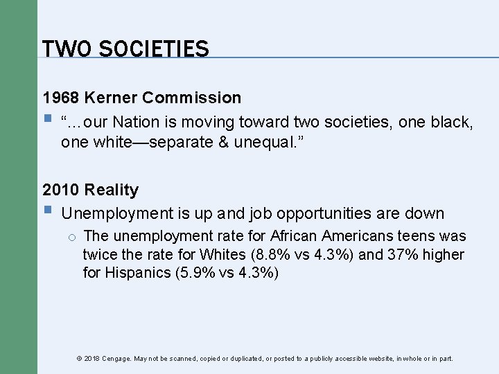 TWO SOCIETIES 1968 Kerner Commission § “…our Nation is moving toward two societies, one TWO SOCIETIES 1968 Kerner Commission § “…our Nation is moving toward two societies, one