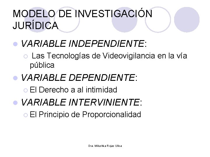 MODELO DE INVESTIGACIÓN JURÍDICA l VARIABLE ¡ INDEPENDIENTE: Las Tecnologías de Videovigilancia en la