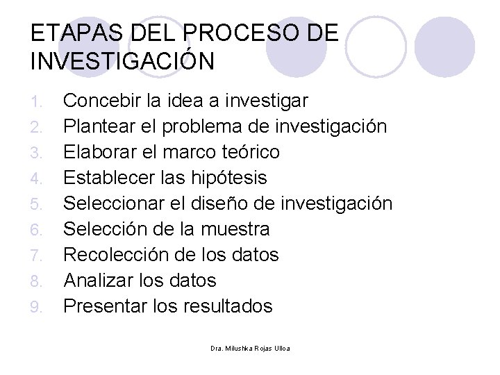 ETAPAS DEL PROCESO DE INVESTIGACIÓN 1. 2. 3. 4. 5. 6. 7. 8. 9.