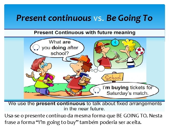 Present continuous vs. Be Going To Usa-se o presente contínuo da mesma forma que