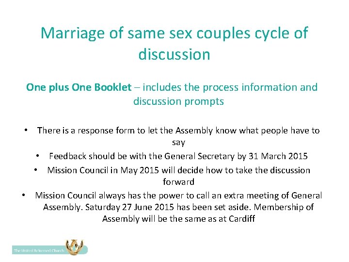 Marriage of same sex couples cycle of discussion One plus One Booklet – includes