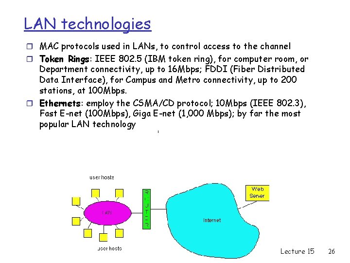 LAN technologies r MAC protocols used in LANs, to control access to the channel