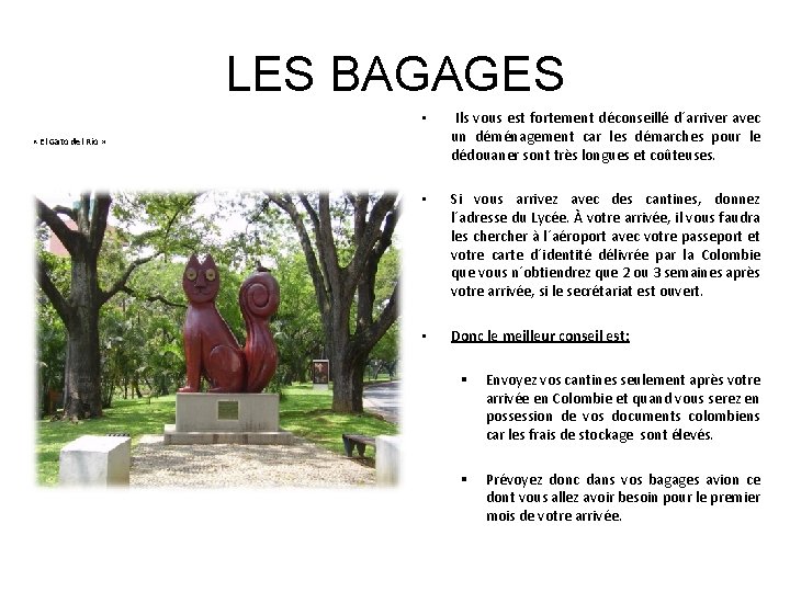 LES BAGAGES • Ils vous est fortement déconseillé d´arriver avec un déménagement car les