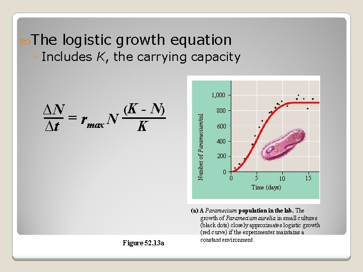  The logistic growth equation ◦ Includes K, the carrying capacity (K - N