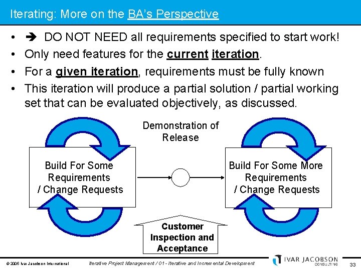 Iterating: More on the BA’s Perspective • • DO NOT NEED all requirements specified