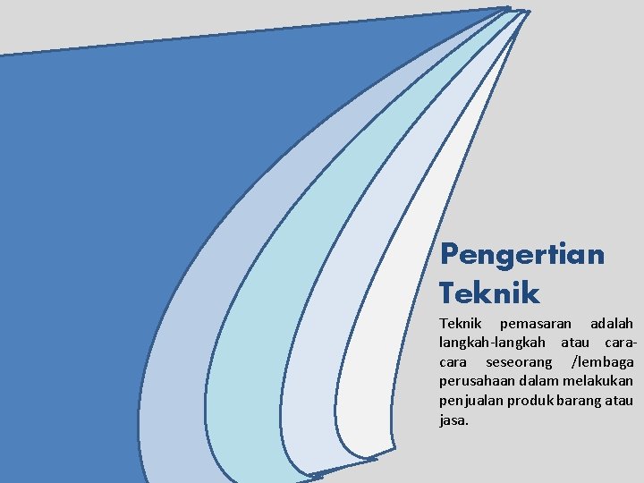 Pengertian Teknik pemasaran adalah langkah-langkah atau cara seseorang /lembaga perusahaan dalam melakukan penjualan produk