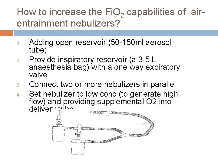 How to increase the Fi. O 2 capabilities of airentrainment nebulizers? 1. 2. 3.