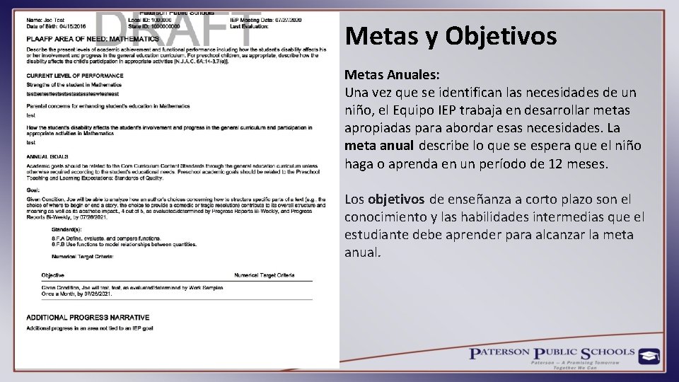 Metas y Objetivos Metas Anuales: Una vez que se identifican las necesidades de un