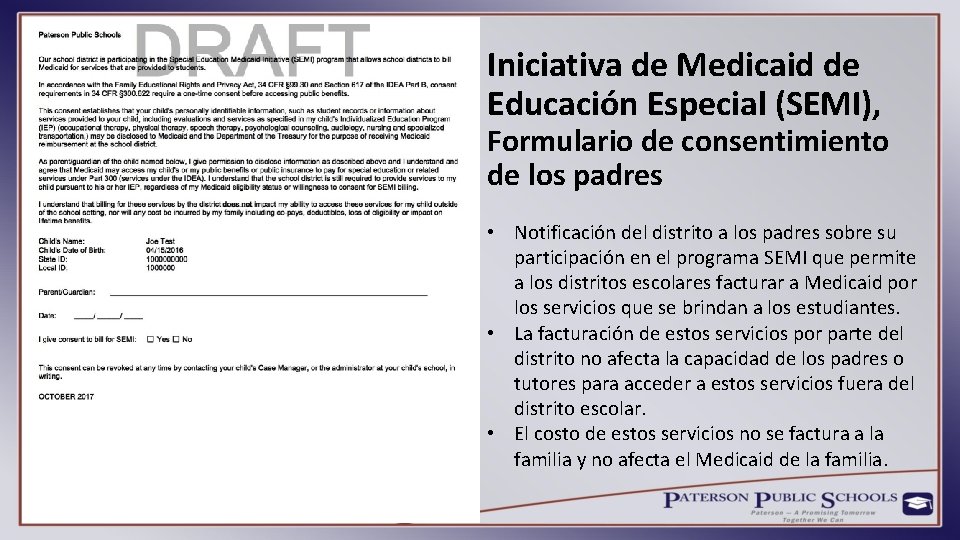 Iniciativa de Medicaid de Educación Especial (SEMI), Formulario de consentimiento de los padres •