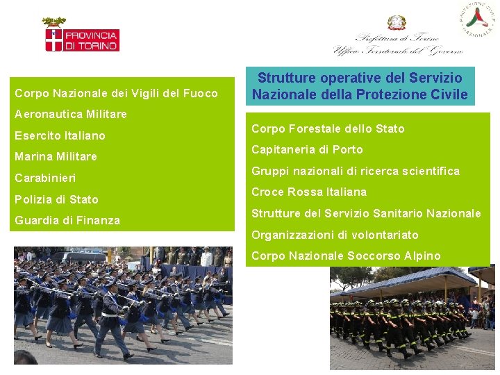 Corpo Nazionale dei Vigili del Fuoco Strutture operative del Servizio Nazionale della Protezione Civile