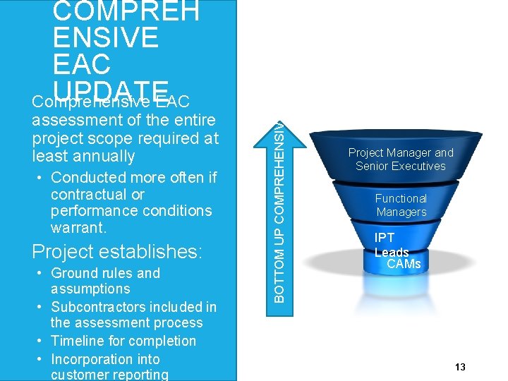 assessment of the entire project scope required at least annually • Conducted more often assessment of the entire project scope required at least annually • Conducted more often
