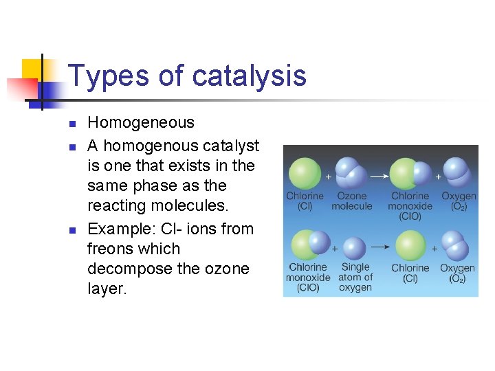 Types of catalysis n n n Homogeneous A homogenous catalyst is one that exists