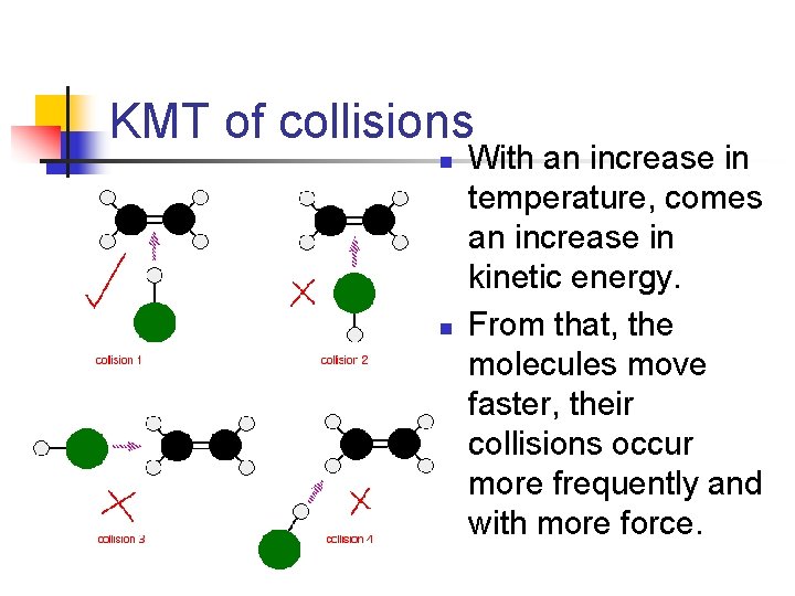 KMT of collisions n n With an increase in temperature, comes an increase in